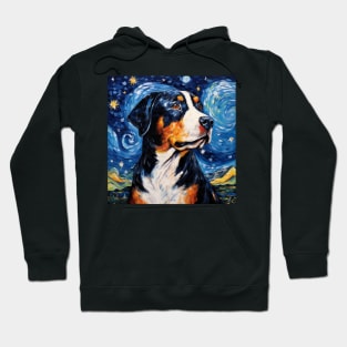 Greater Swiss Mountain Dog Painted in The Starry Night style Hoodie